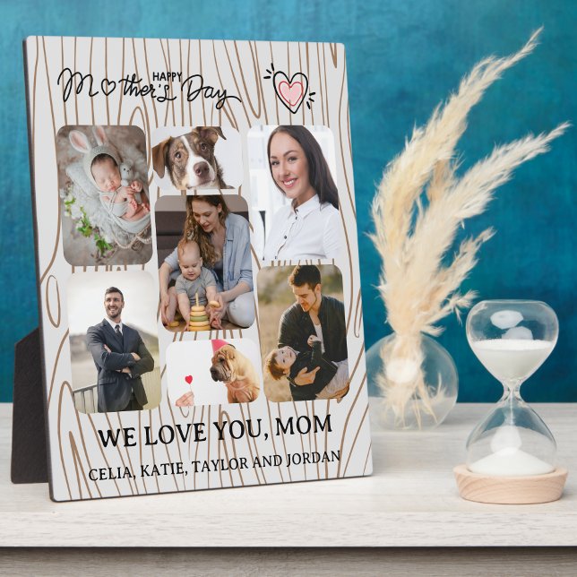 Personalized Mom's Day Gift: 7-Photo Collage  Plaque (Personalized Mom's Day Gift: 7-Photo Collage Wooden texture Plaque with Easel)