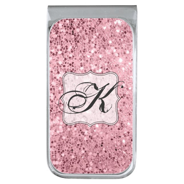 Personalized Money Clip Rose Gold Glitter (Front Vertical)