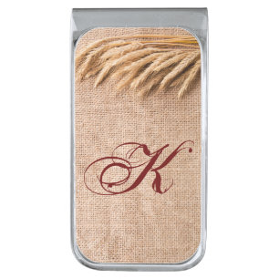 Personalized Money Clip Wheat on Burlap Sack Count