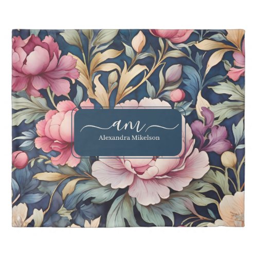 Personalized Mongram Romantic Soft Pink Flowers  Duvet Cover