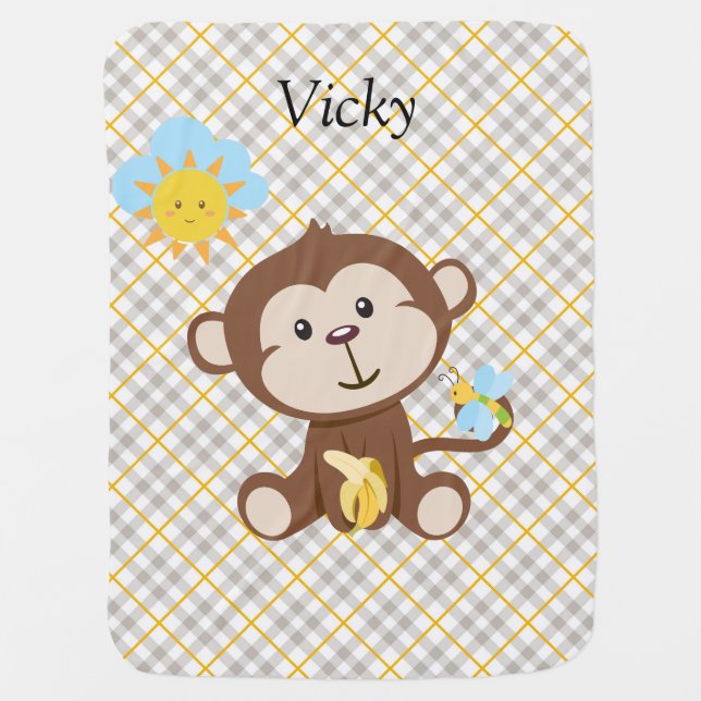 Personalized Monkey Baby Blanket (Front)