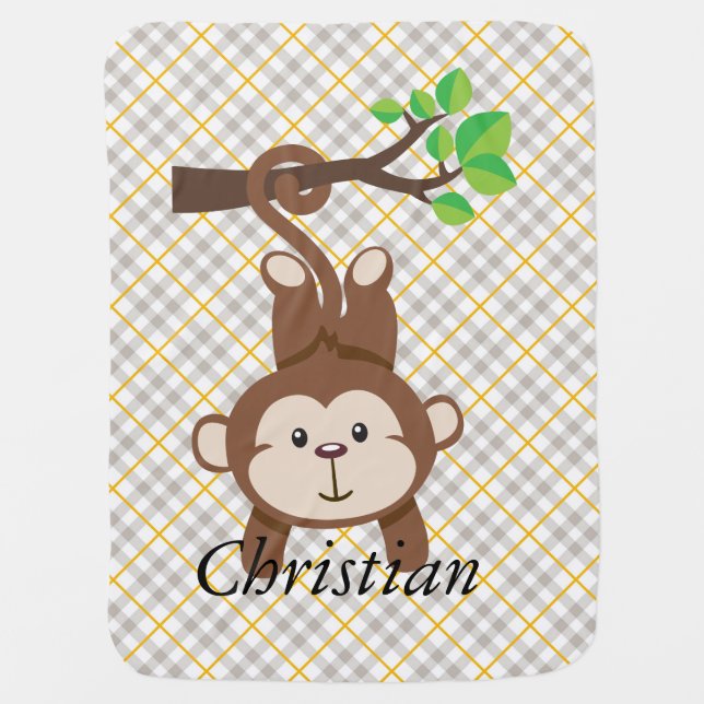 Personalized Monkey Baby Blanket (Front)