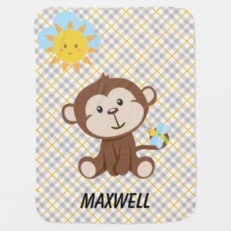 Personalized Monkey Baby Blanket