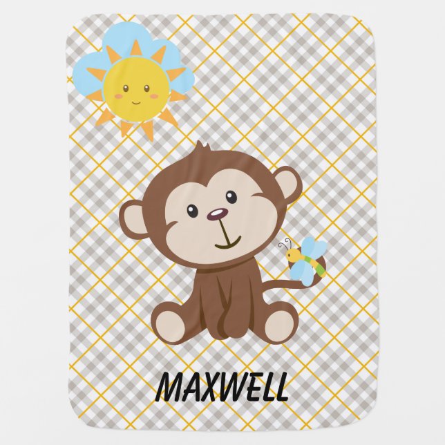 Personalized Monkey Baby Blanket (Front)