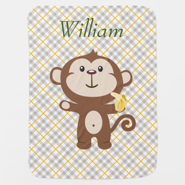 Personalized Monkey Baby Blanket (Front)