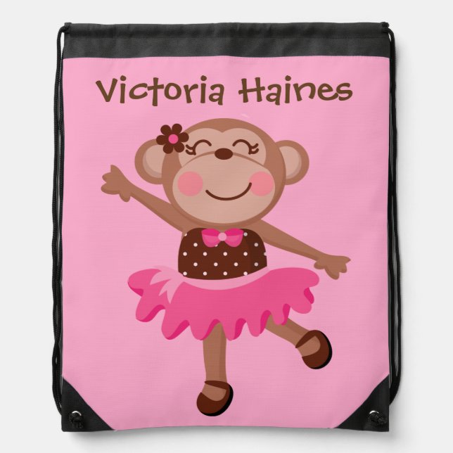 Personalized Monkey Ballerina Drawstring Bag (Front)