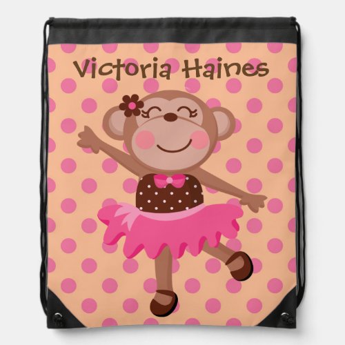 Personalized Monkey Ballerina Drawstring Bag