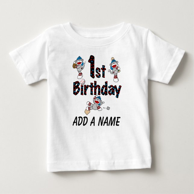 Personalized Monkey Baseball 1st Birthday Tshirt (Front)