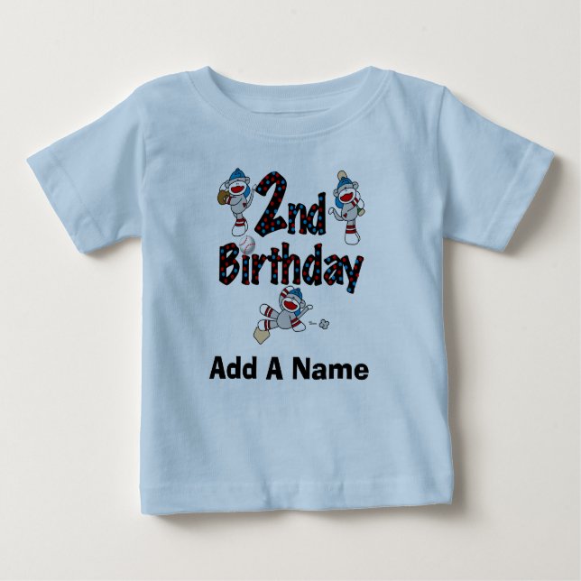 Personalized Monkey Baseball 2nd Birthday Tshirt (Front)