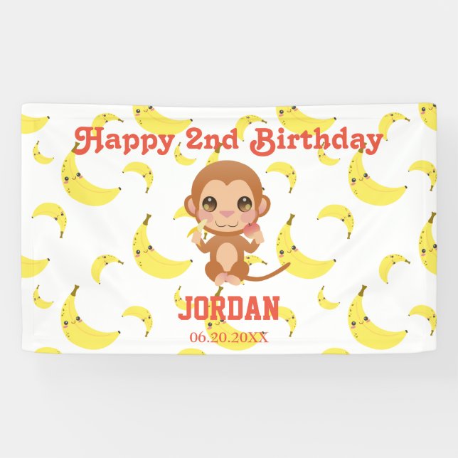 Personalized Monkey Birthday Party  Banner (Horizontal)