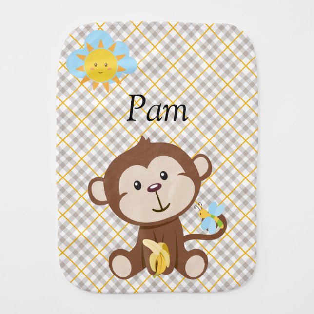 Personalized Monkey Burp Cloth (Front)