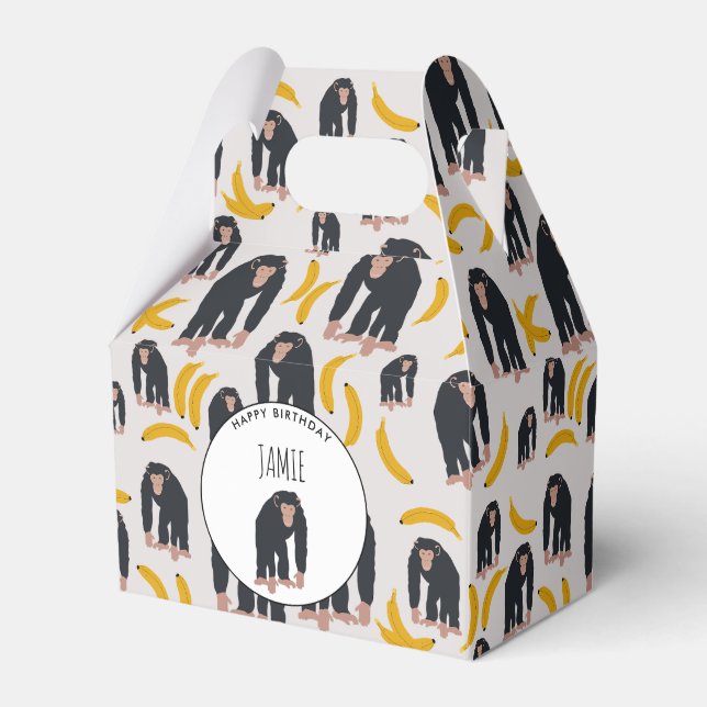 Personalized Monkey Chimpanzee & Banana Birthday  Favor Boxes (Front Side)