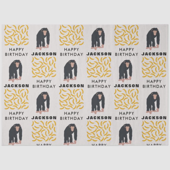 Personalized Monkey Chimpanzee & Banana Birthday  Tissue Paper (Front)