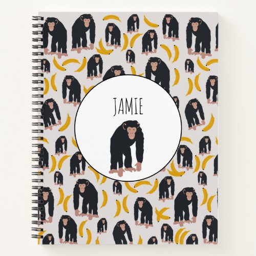Personalized Monkey Chimpanzee  Banana Pattern Notebook