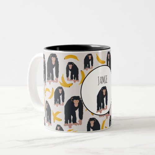 Personalized Monkey Chimpanzee  Banana Pattern Two_Tone Coffee Mug