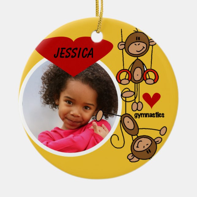 Personalized Monkey Gymnastics Photo Ornament (Front)