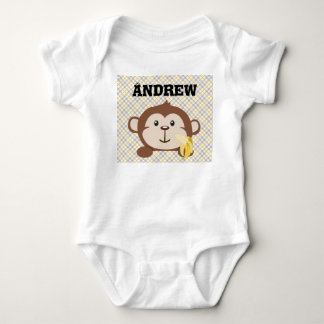 Personalized Monkey Infant Creeper, White Baby Bodysuit
