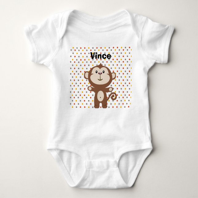 Personalized Monkey Infant Creeper, White Baby Bodysuit (Front)