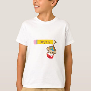 Personalized Monkey Reading Book Pencil T-Shirt