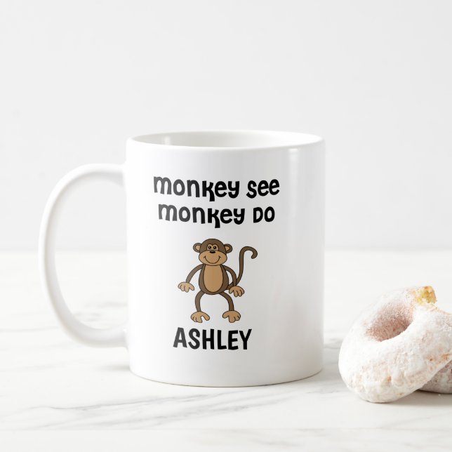Personalized Monkey See, Monkey Do Mug (With Donut)