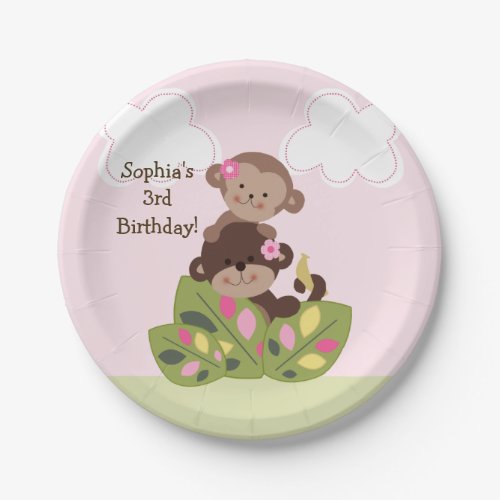 Personalized Monkey Sisters Birthday Party Plates