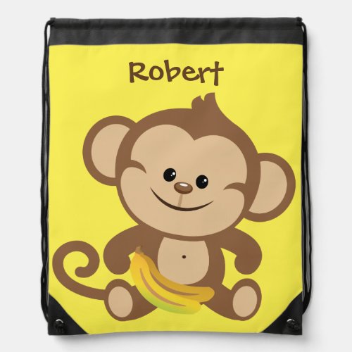 Personalized Monkey With Banana Drawstring Bag