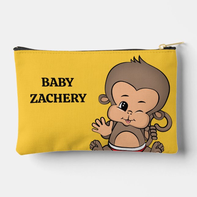 Personalized Monkey Yellow Accessory Pouch (Back)