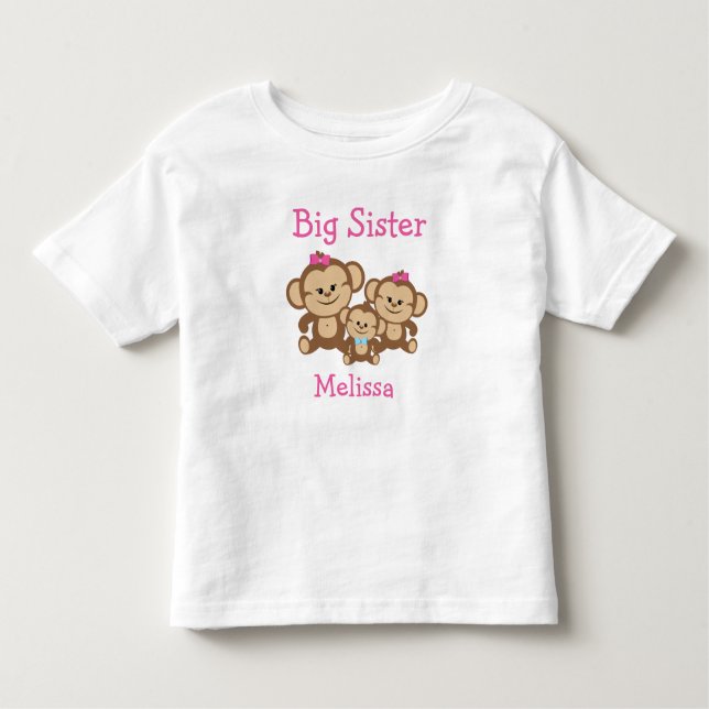 Personalized Monkeys Big Sister Toddler T-shirt (Front)