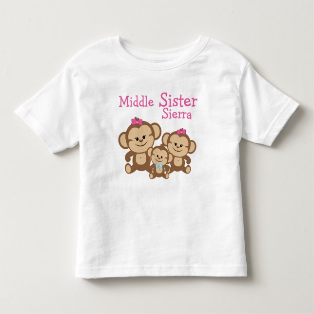 Personalized Monkeys Middle Sister Toddler T-shirt (Front)