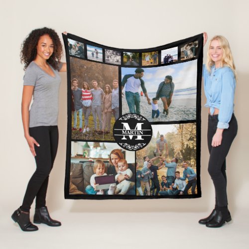 Personalized Monogram  11 Photo Collage Fleece Blanket