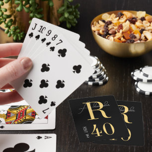 Personalized Monogram 40th Birthday Black and Gold Poker Cards