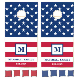 Personalized Monogram 4th Of July American Flag Cornhole Set