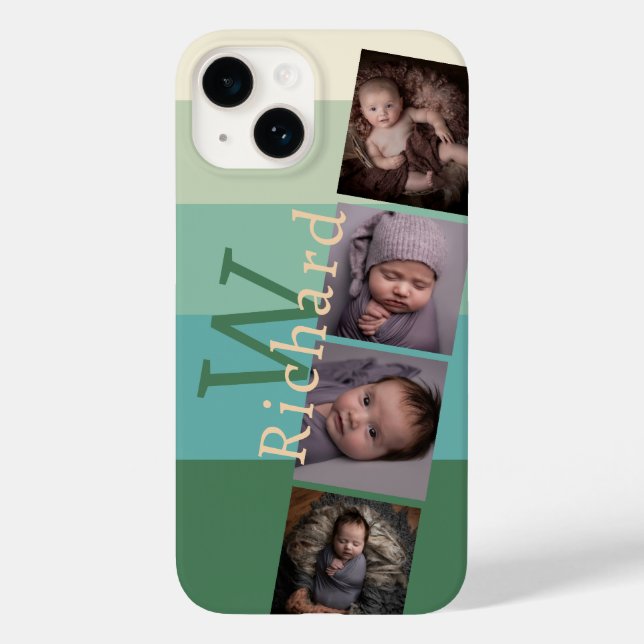 Personalized Monogram 5 Color Greens w/ Images Case-Mate iPhone Case (Back)