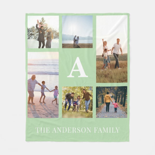 Personalized Monogram 6 Photo Collage Fleece Blanket (Front)