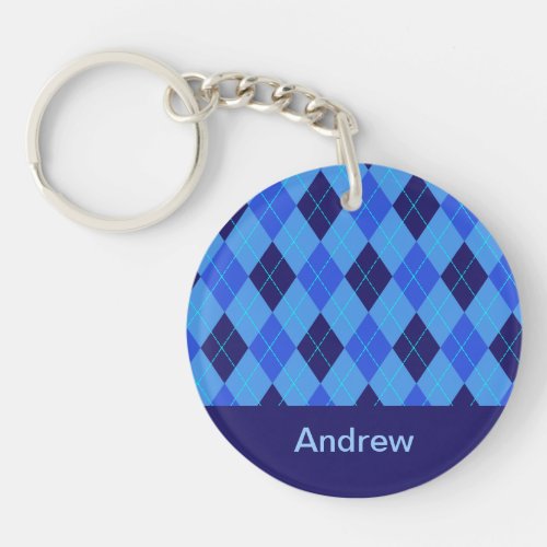 Personalized monogram A boys name blue argyle Keychain