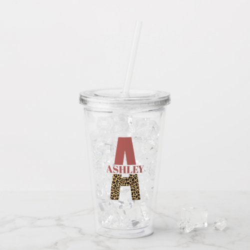 Personalized Monogram A Pink Leopard print Acrylic Tumbler