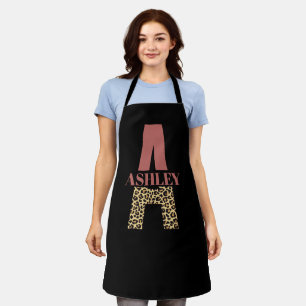 Personalized Monogram A Pink Leopard print Apron