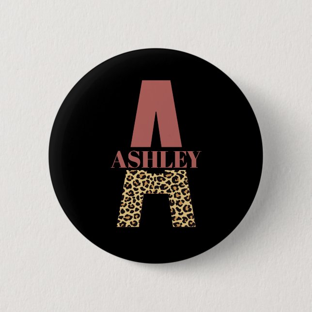 Personalized Monogram A Pink Leopard print Button (Front)