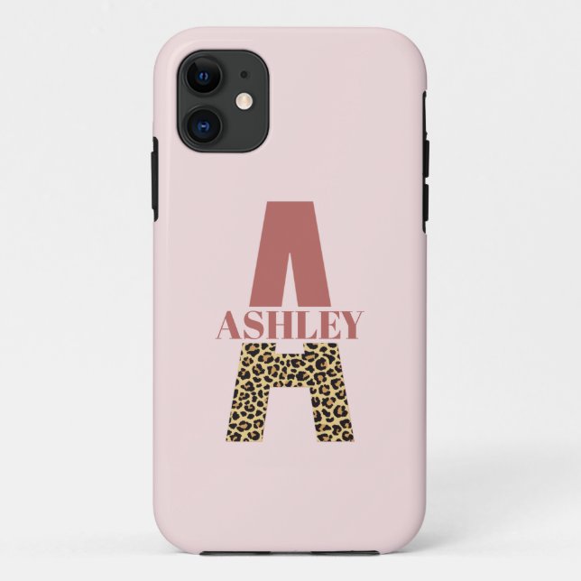 Personalized Monogram A Pink Leopard print Case-Mate iPhone Case (Back)
