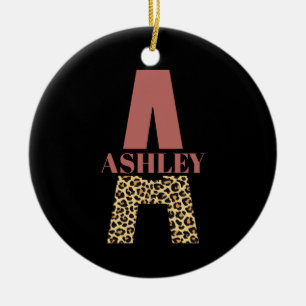 Personalized Monogram A Pink Leopard print  Ceramic Ornament