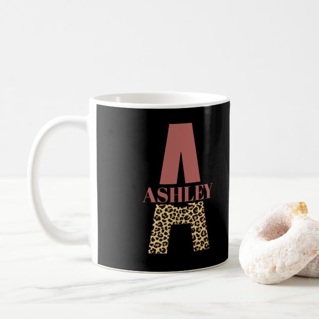 Personalized Monogram A Pink Leopard print Coffee Mug (With Donut)