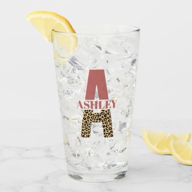Personalized Monogram A Pink Leopard print  Glass (Front Ice)