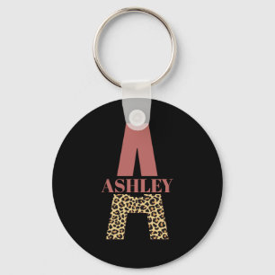 Personalized Monogram A Pink Leopard print Keychain