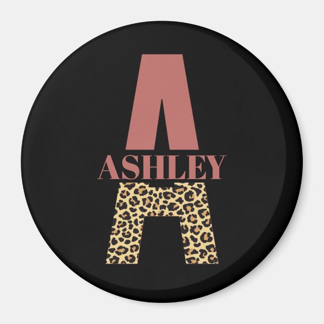 Personalized Monogram A Pink Leopard print Magnet (Front)