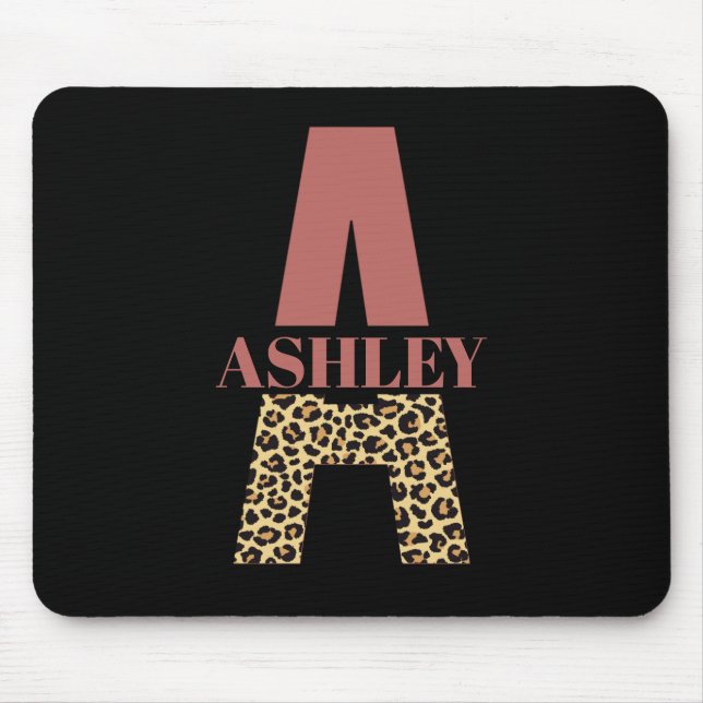 Personalized Monogram A Pink Leopard print Mouse Pad (Front)