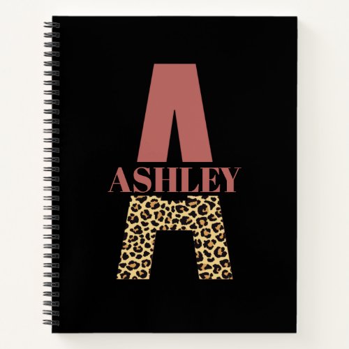 Personalized Monogram A Pink Leopard print Notebook