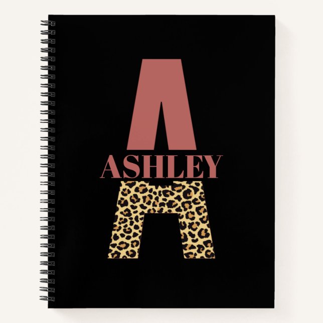 Personalized Monogram A Pink Leopard print Notebook (Front)