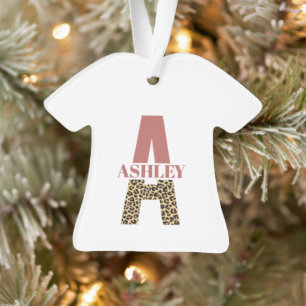 Personalized Monogram A Pink Leopard print Ornament