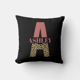 Personalized Monogram A Pink Leopard print Throw Pillow