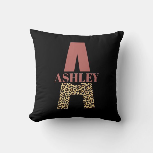 Personalized Monogram A Pink Leopard print Throw Pillow (Front)